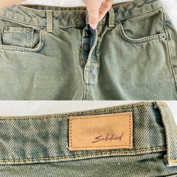 Subdued Vintage crop green Jean shorts 27 raw hem Summer Cute Stylish - Picture 8 of 8